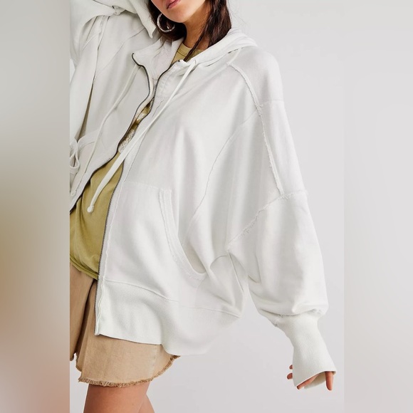 Free People Tops - Free People Camden Oversize Cotton Hoodie in white size xs